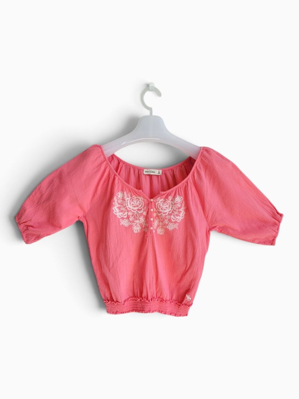 Abercrombie Kids Girls XL Coral Embroidered Boho Peasant Gauze Top Y2K